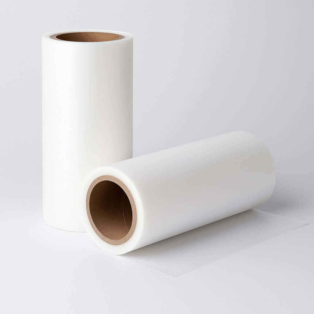 ორი რულონი DTF ფირი – ნატურალური თეთრი ფერის ბეჭდვისთვის განკუთვნილი ფირი, 30 სმ და 60 სმ სიგანის, დაგრეხილი მუყაოს გულიანად
