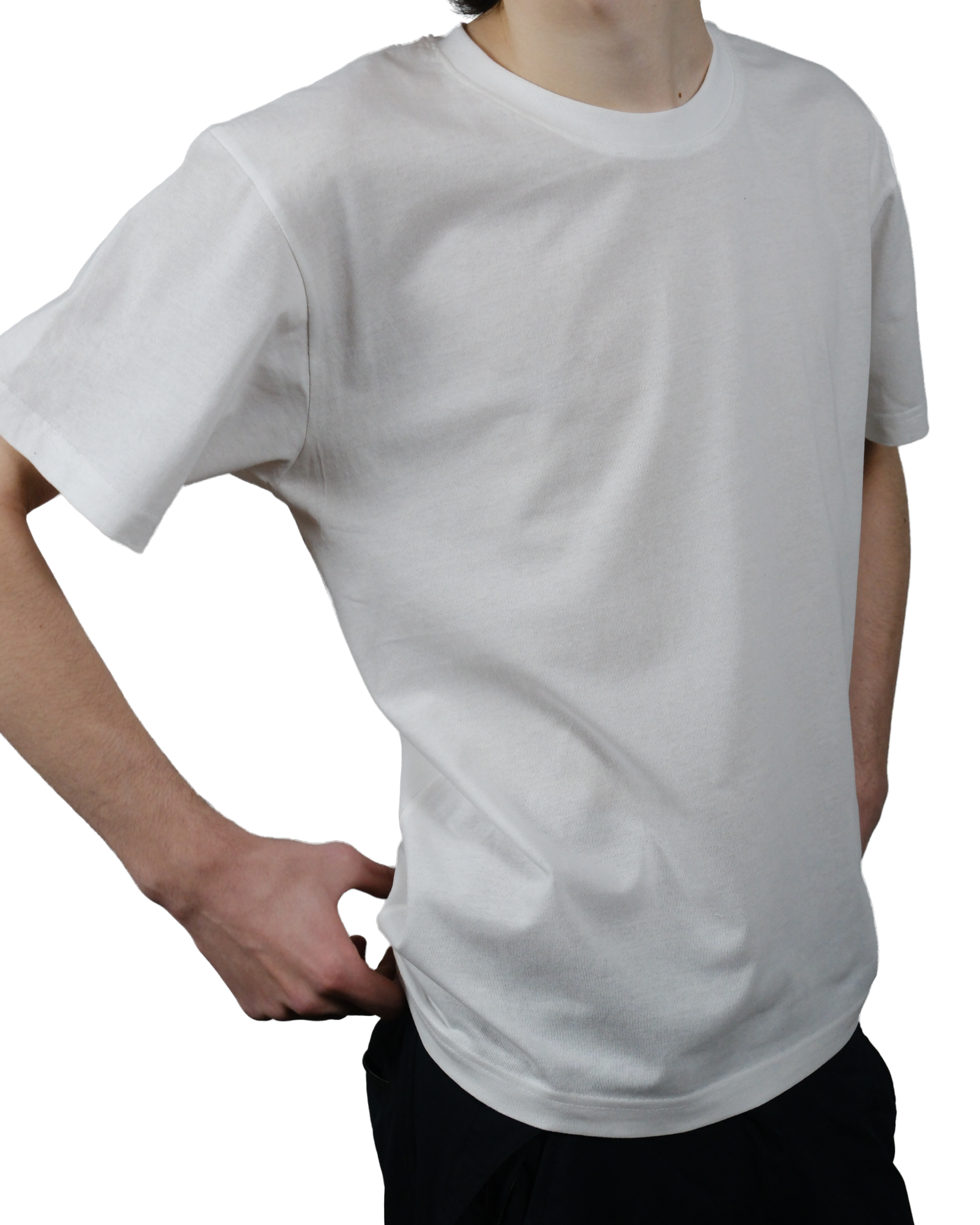 ქათქათა თეთრი მაისური ტექსტილზე ბეჭდვისთვის შესაფერისი ზედაპირით